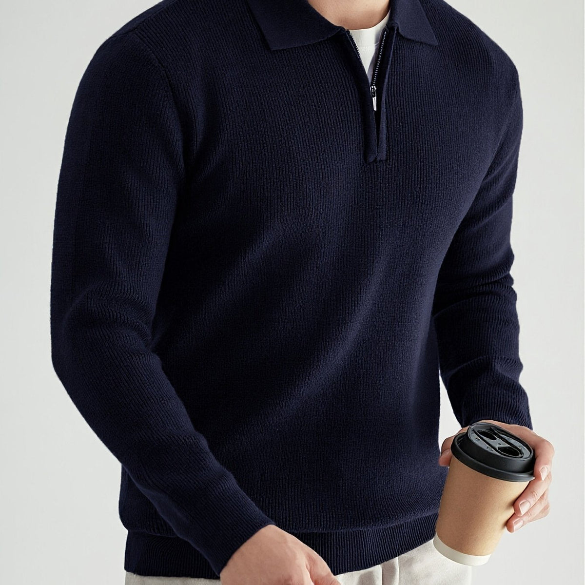 Helvano | Strickpullover mit Polokragen und Zip für Herren