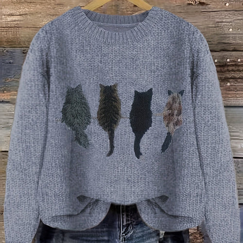 Helvano | Damen Strickpullover mit Katzenmotiv