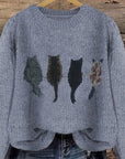 Helvano | Damen Strickpullover mit Katzenmotiv