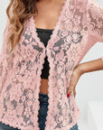 Helvano | Damen Strickjacke mit Blumen-Lochmuster