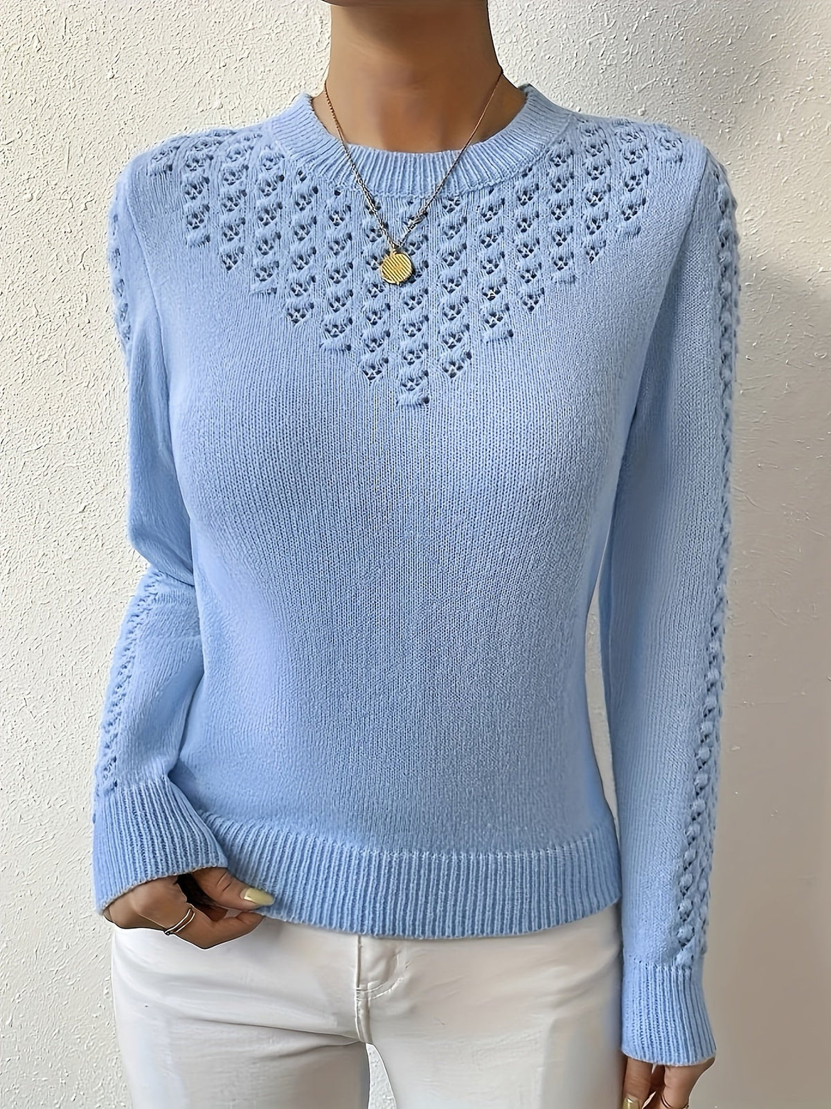 Helvano | Pointelle-Strickpullover mit Rundhals für Damen