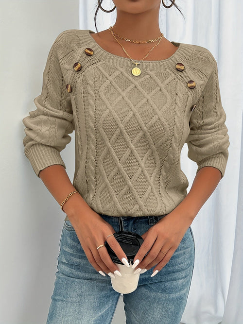 Helvano | Strukturierter Strickpullover mit Knöpfen für Damen