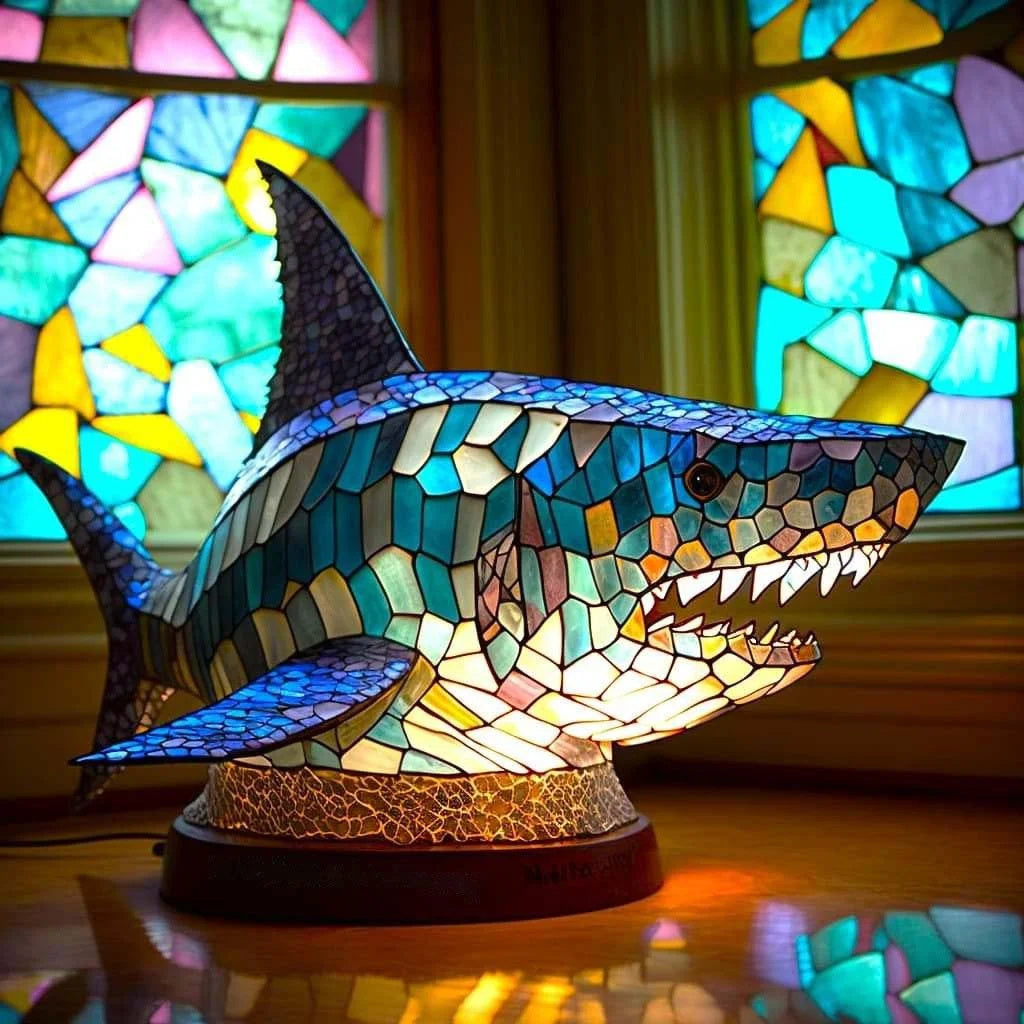 Helvano | Buntglas-Tischlampe im Tierdesign