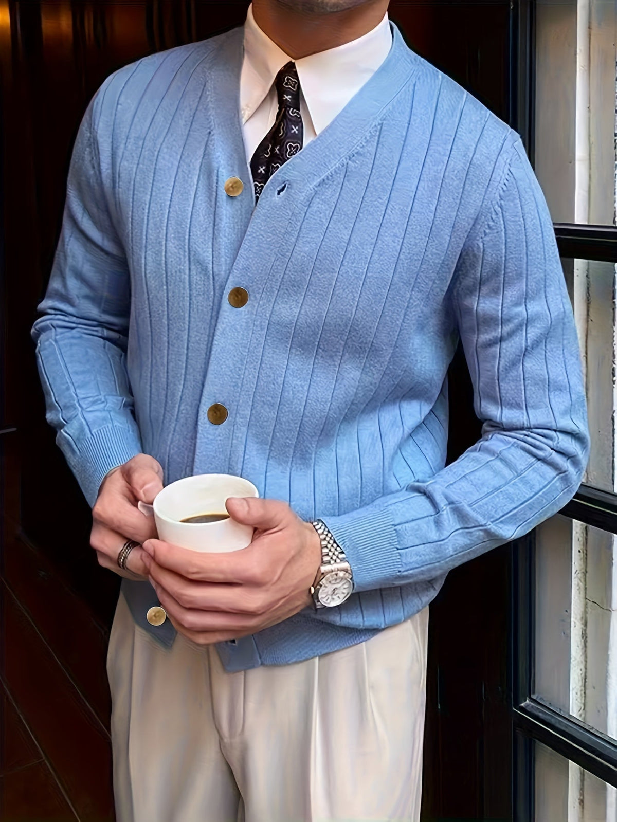Helvano | Gerippte Strickjacke mit Knöpfen für Herren