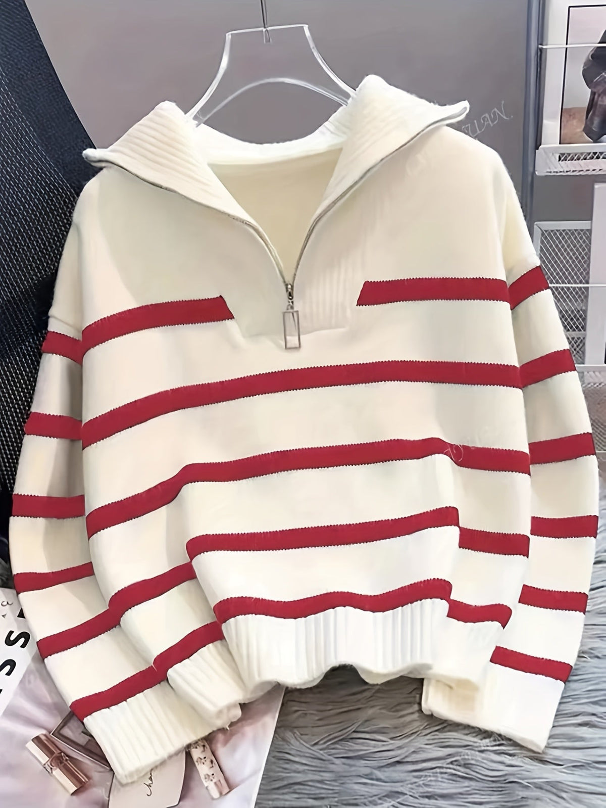 Helvano | Gestreifter Troyer-Pullover für Damen