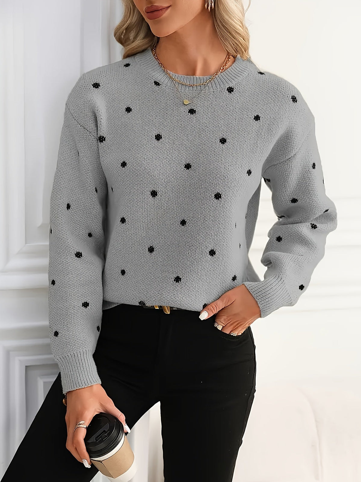 Helvano | Damen Strickpullover mit Punkten und Rundhals