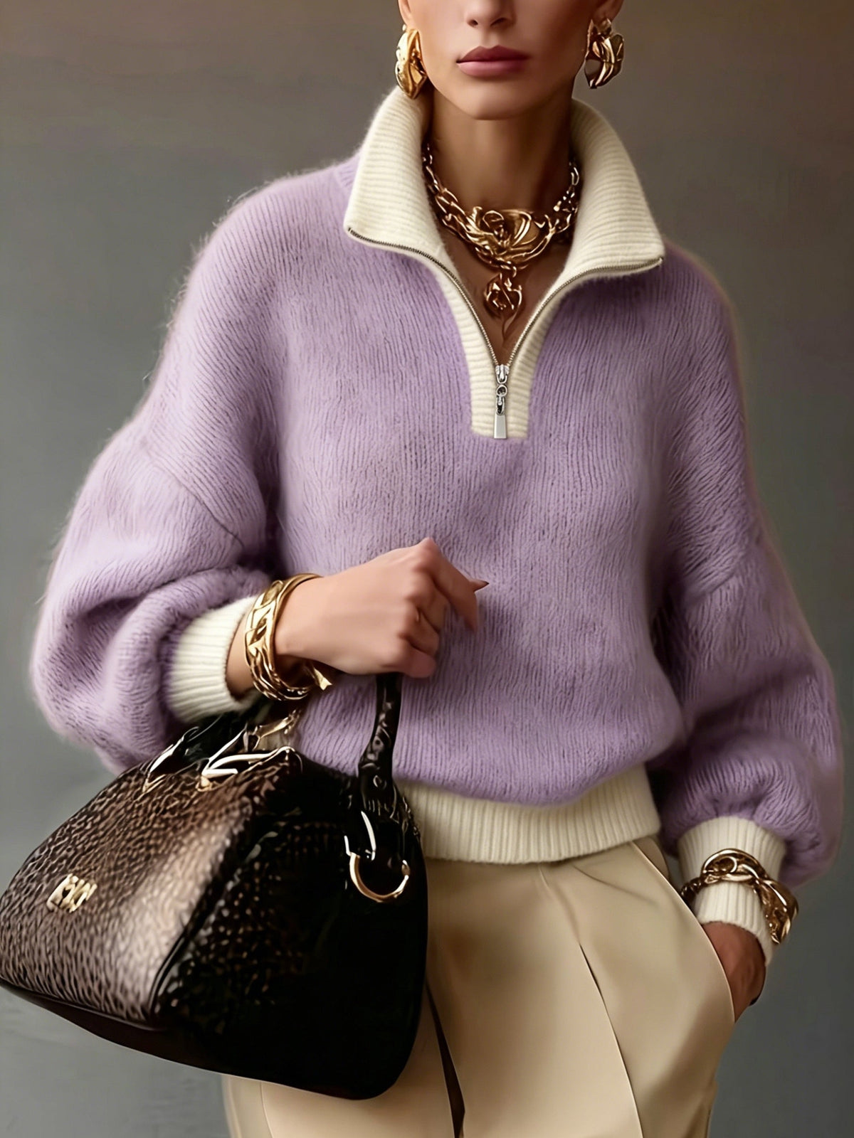 Helvano | Lockerer Half-Zip Strickpullover für Damen