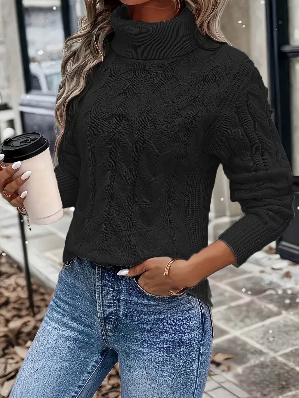 Helvano | Zopfstrick-Rollkragenpullover für Damen