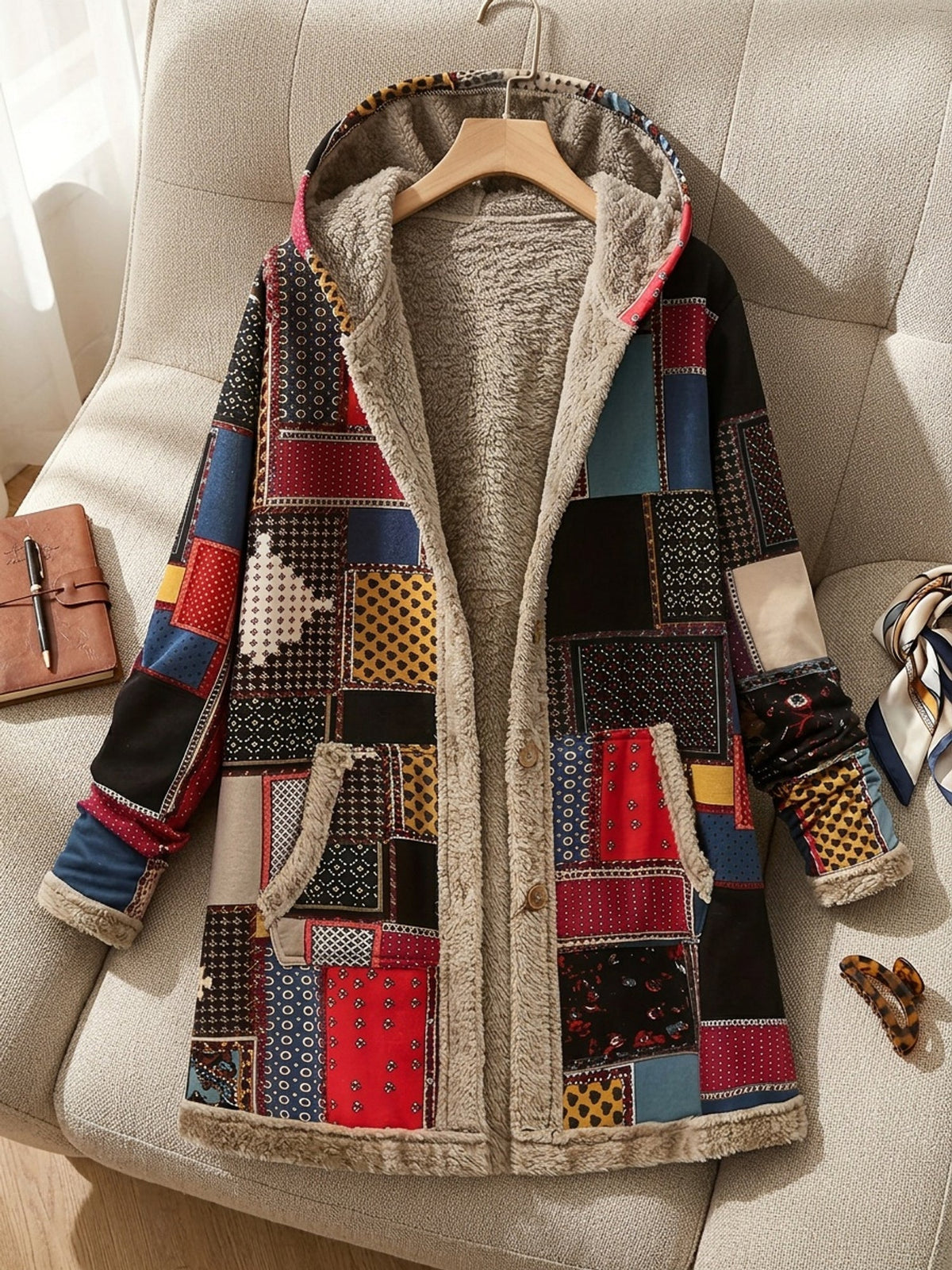 Helvano | Patchwork-Jacke mit Kapuze für Damen