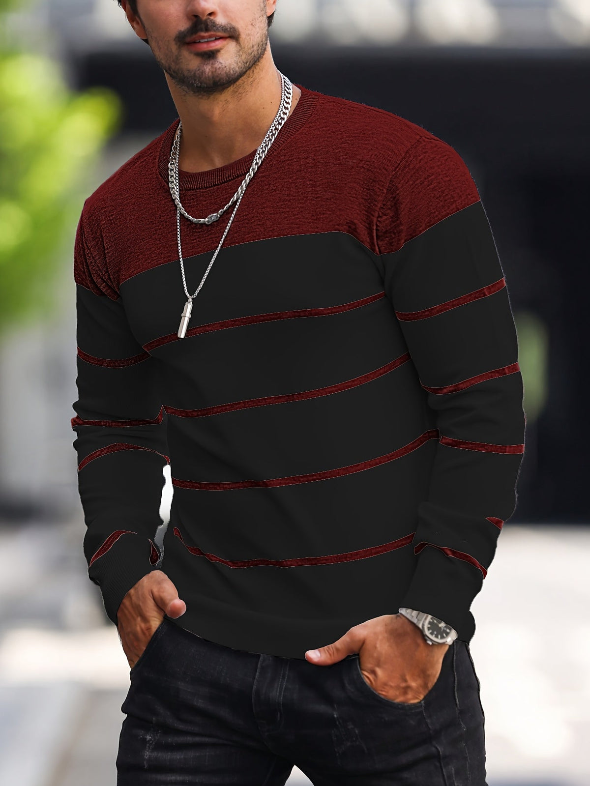 Helvano | Gestreifter Strickpullover mit Rundhals für Herren