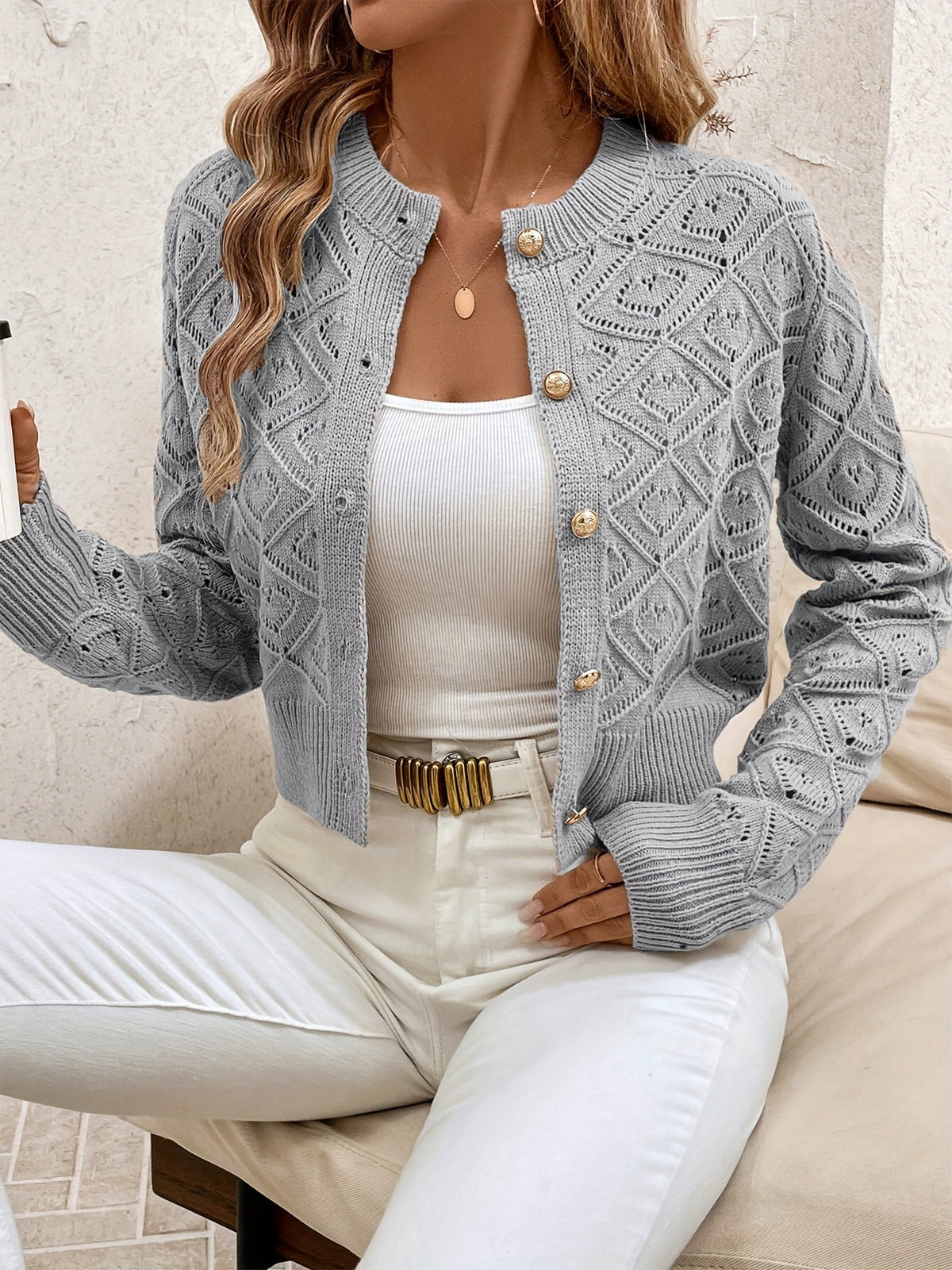 Helvano | Strukturierte Strickjacke mit Knopfleiste für Damen