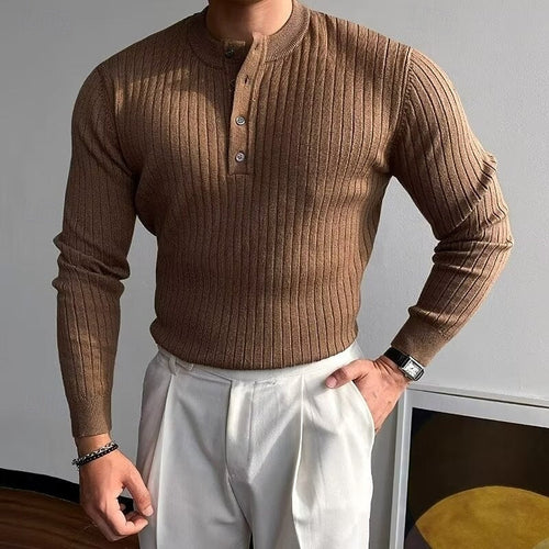 Helvano | Gerippter Henley-Pullover für Herren