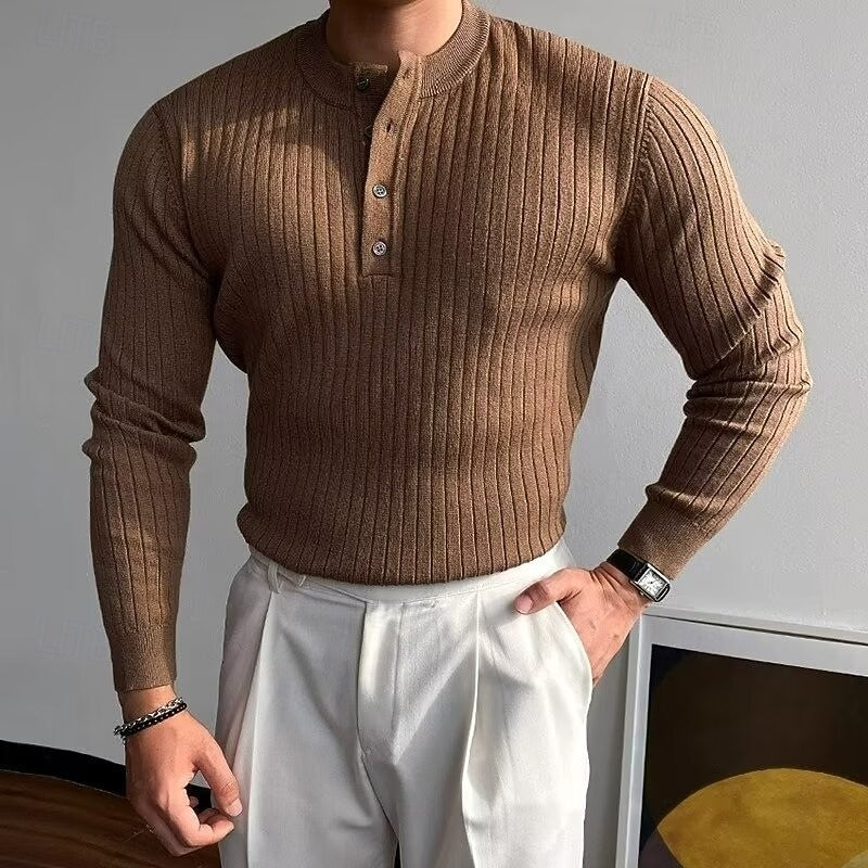 Helvano | Gerippter Henley-Pullover für Herren