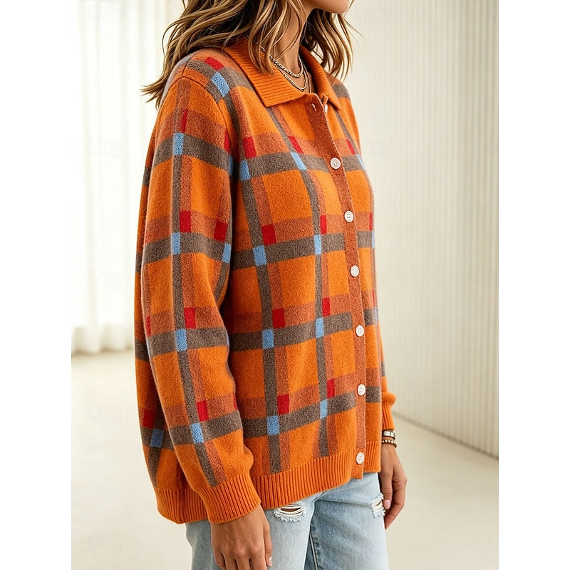 Helvano | Karierte Strickjacke mit Knöpfen für Damen