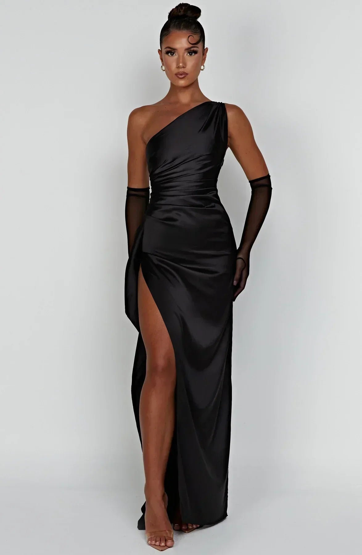Helvano | Plissiertes Satin-Kleid mit Schlitz für Damen