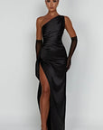 Helvano | Plissiertes Satin-Kleid mit Schlitz für Damen