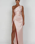 Helvano | Plissiertes Satin-Kleid mit Schlitz für Damen