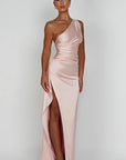 Helvano | Plissiertes Satin-Kleid mit Schlitz für Damen