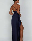 Helvano | Plissiertes Satin-Kleid mit Schlitz für Damen