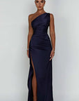 Helvano | Plissiertes Satin-Kleid mit Schlitz für Damen