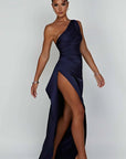 Helvano | Plissiertes Satin-Kleid mit Schlitz für Damen