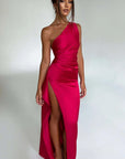 Helvano | Plissiertes Satin-Kleid mit Schlitz für Damen
