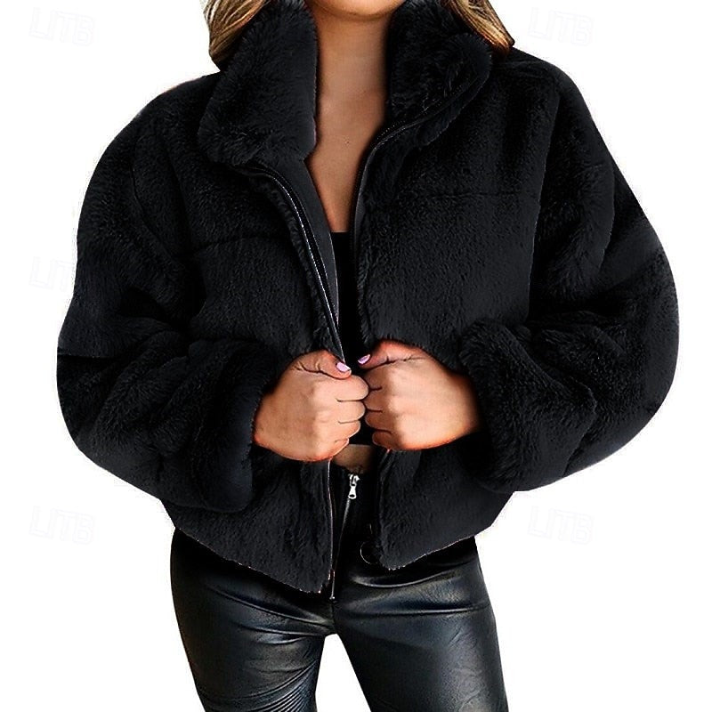 Helvano | Kurze Plüschjacke mit Reissverschluss für Damen