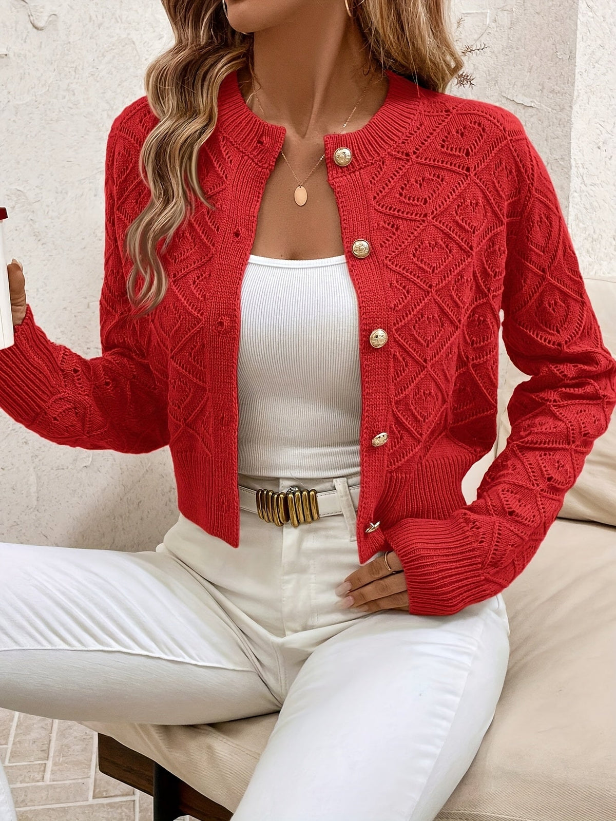 Helvano | Strukturierte Strickjacke mit Knopfleiste für Damen