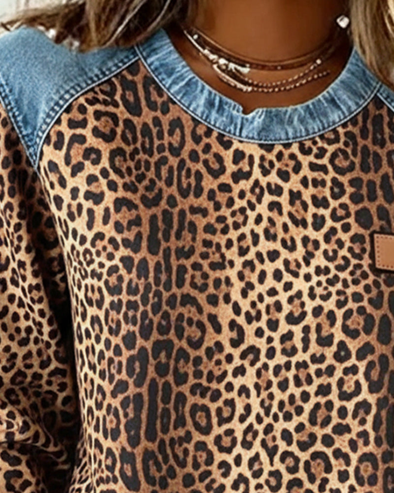 Helvano | Damen Patchwork-Pullover mit Leopardenmuster