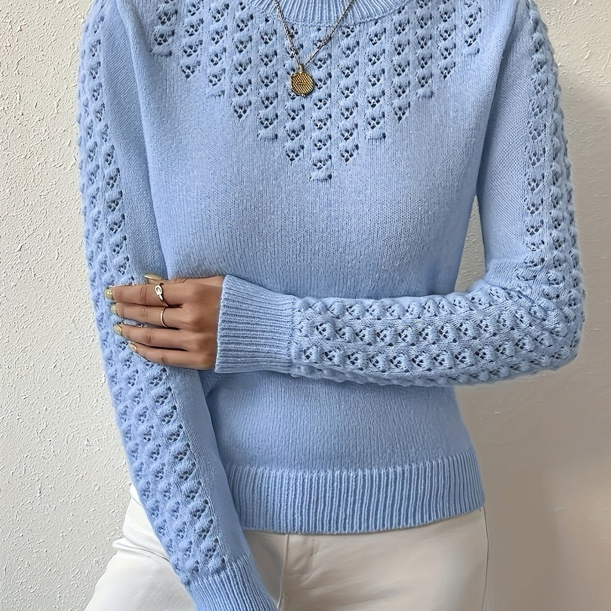 Helvano | Pointelle-Strickpullover mit Rundhals für Damen