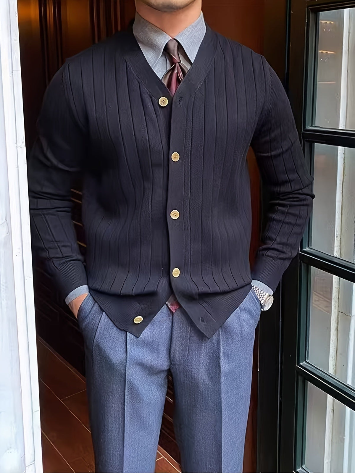 Helvano | Gerippte Strickjacke mit Knöpfen für Herren