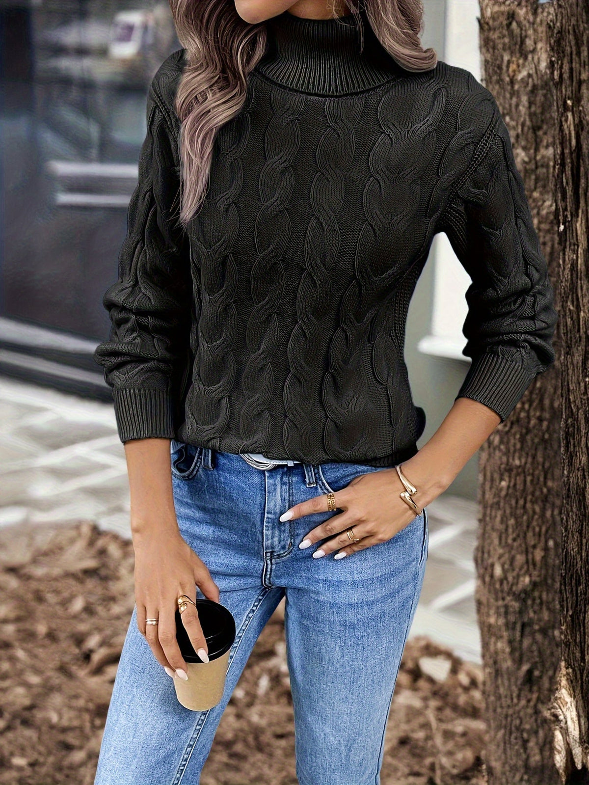 Helvano | Zopfstrick-Rollkragenpullover für Damen