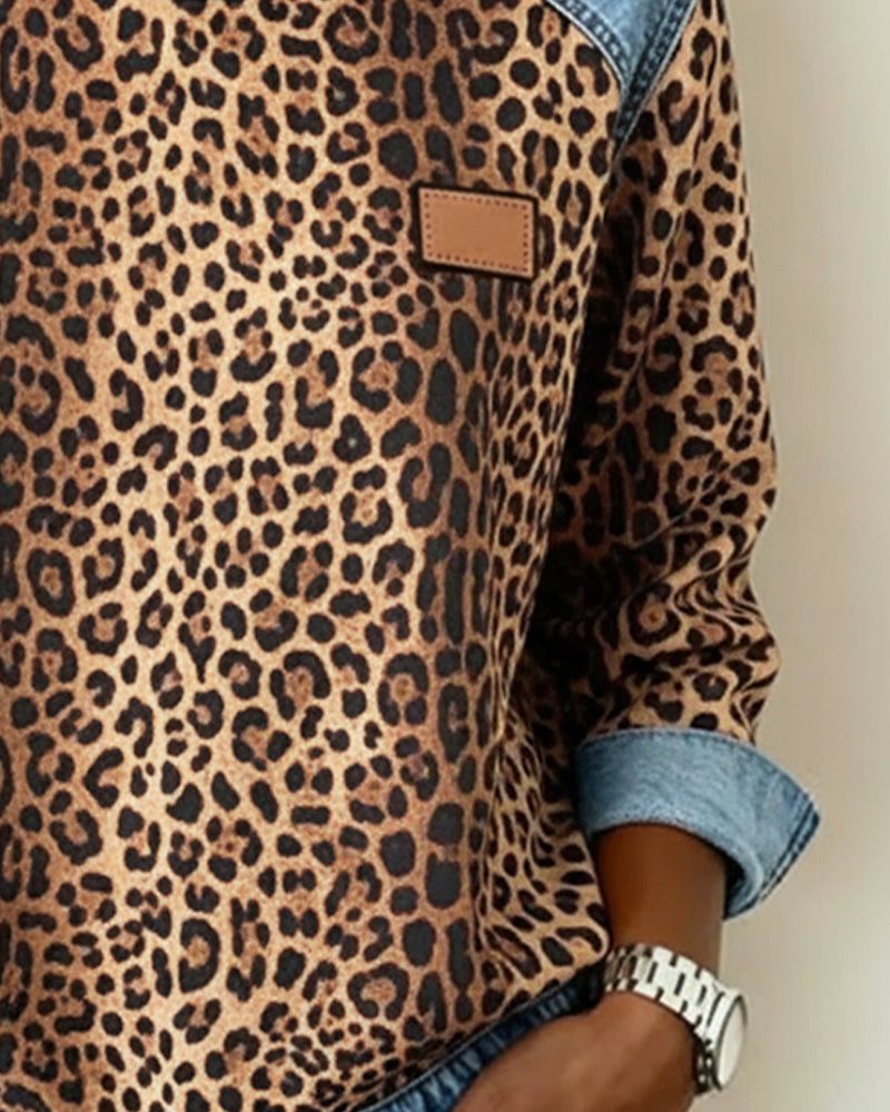 Helvano | Damen Patchwork-Pullover mit Leopardenmuster