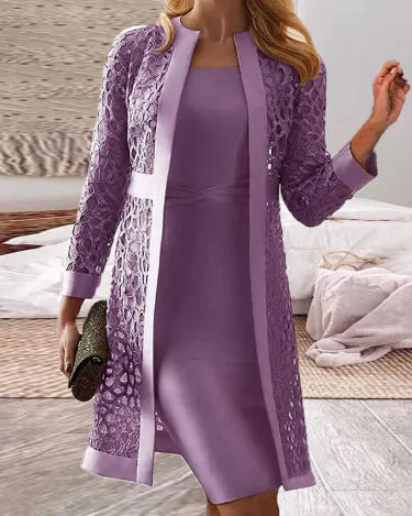 Helvano | Zweiteiliges Kleid-Set mit Spitzen-Cardigan für Damen
