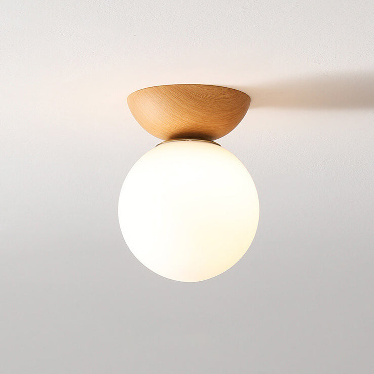 Helvano | Deckenleuchte mit Glaskugel in Holzoptik