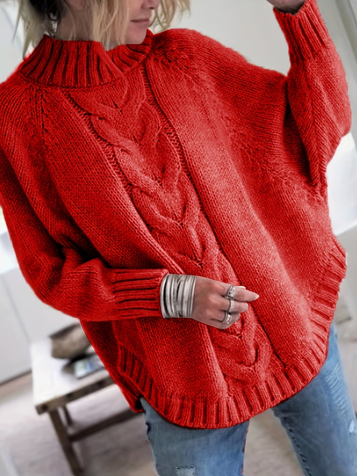 Helvano | Zopfstrick-Pullover mit Stehkragen für Damen