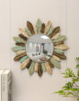Helvano | Dekorativer Wandspiegel Sonnenschliff in Petrol & Gold