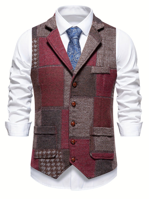 Helvano | Patchwork-Weste mit Fischgratmuster für Herren