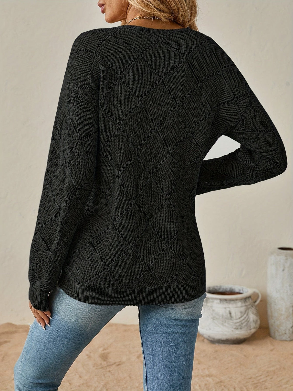 Helvano | Lochstrick-Pullover mit V-Ausschnitt für Damen