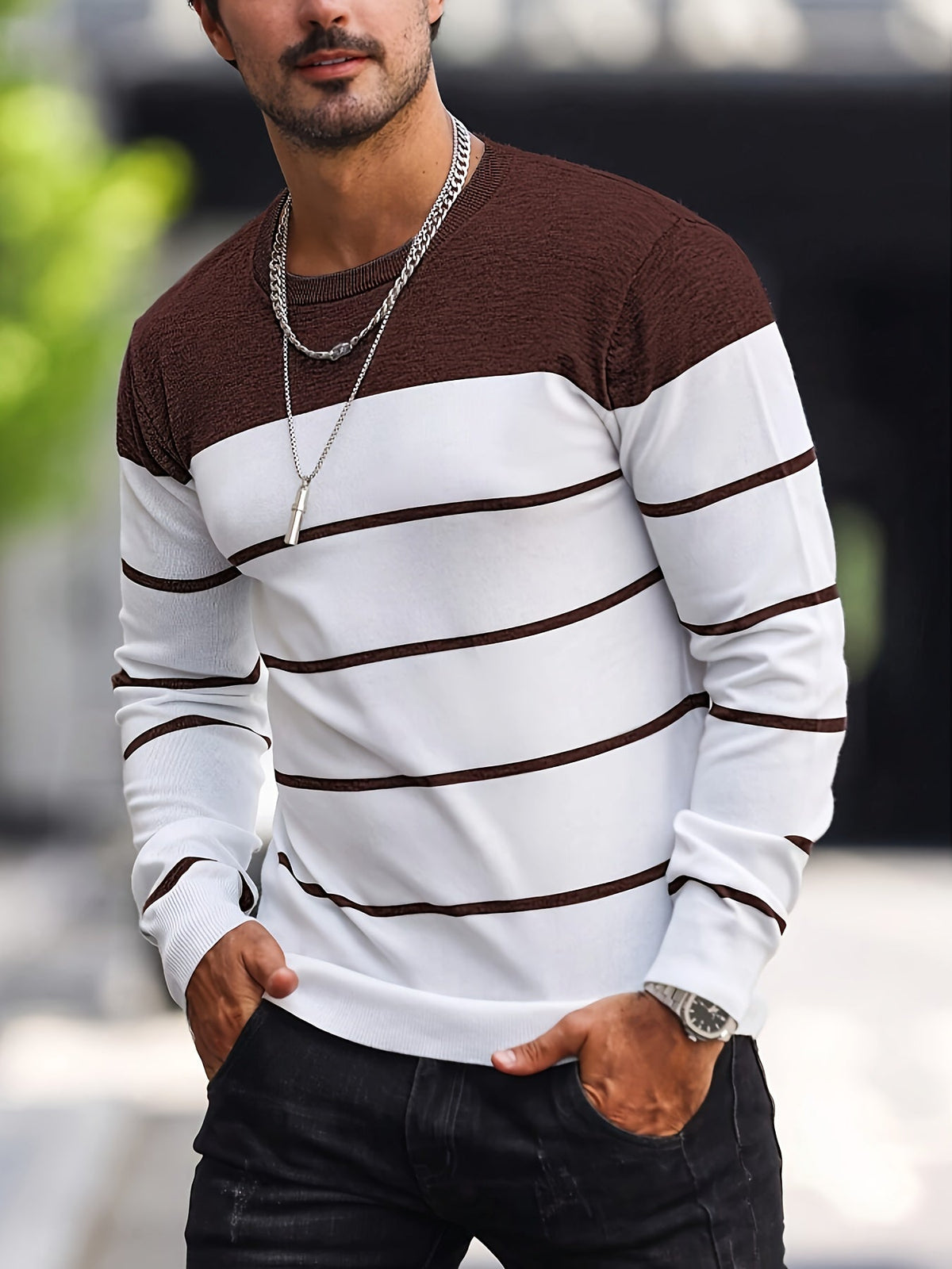 Helvano | Gestreifter Strickpullover mit Rundhals für Herren