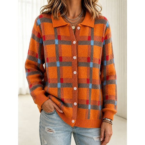 Helvano | Karierte Strickjacke mit Knöpfen für Damen