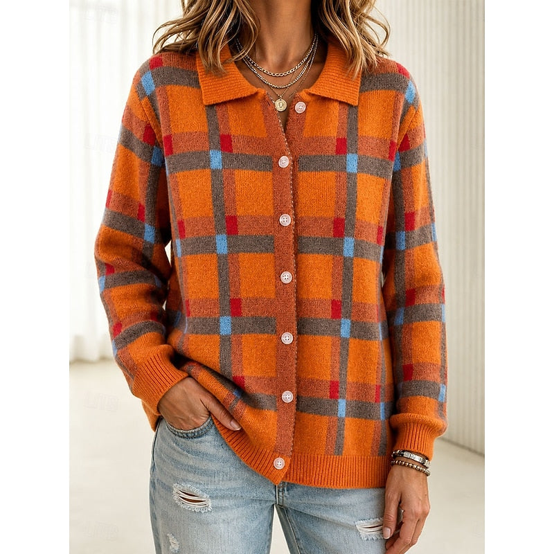 Helvano | Karierte Strickjacke mit Knöpfen für Damen