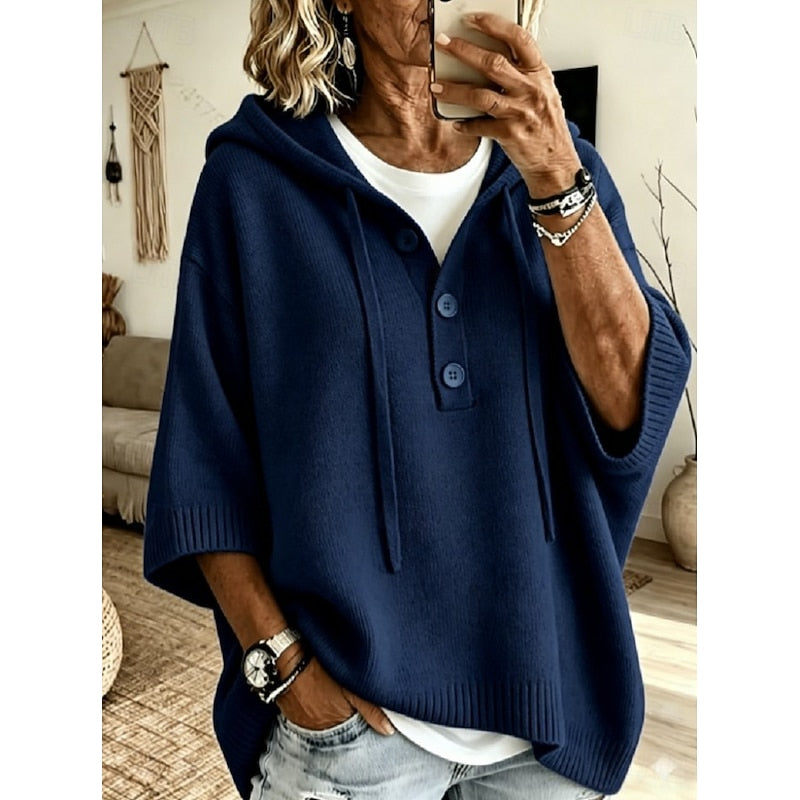 Helvano | Lockerer Strickpullover mit Kapuze für Damen
