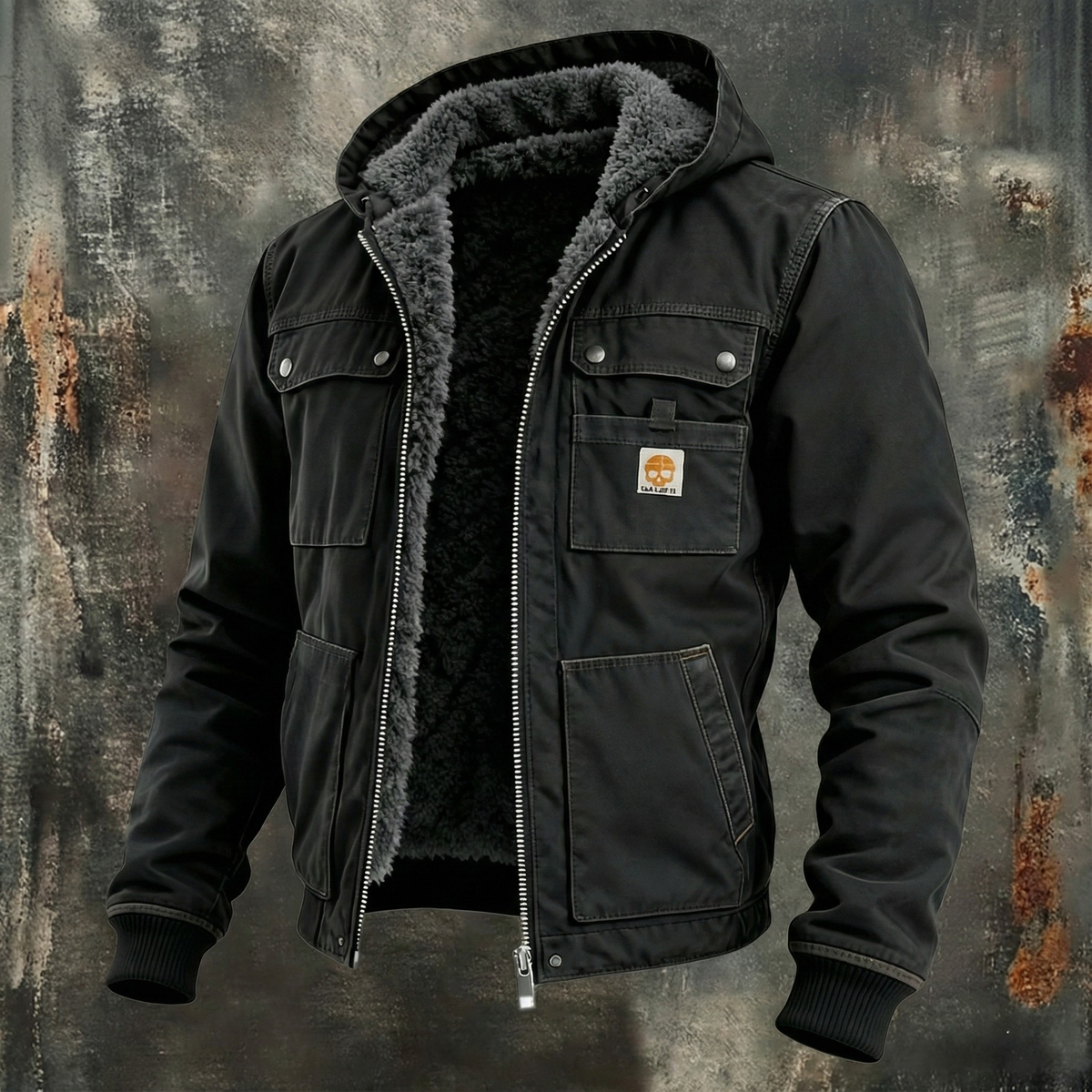 Helvano | Utility-Jacke mit Sherpa-Futter für Herren in Schwarz