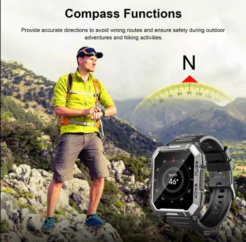 Helvano | Rugged Smartwatch mit Anruf &amp; SOS in Schwarz