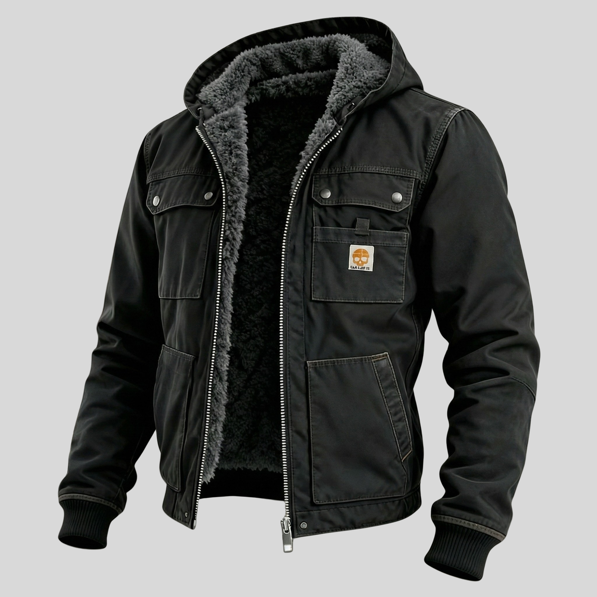 Helvano | Utility-Jacke mit Sherpa-Futter für Herren in Schwarz