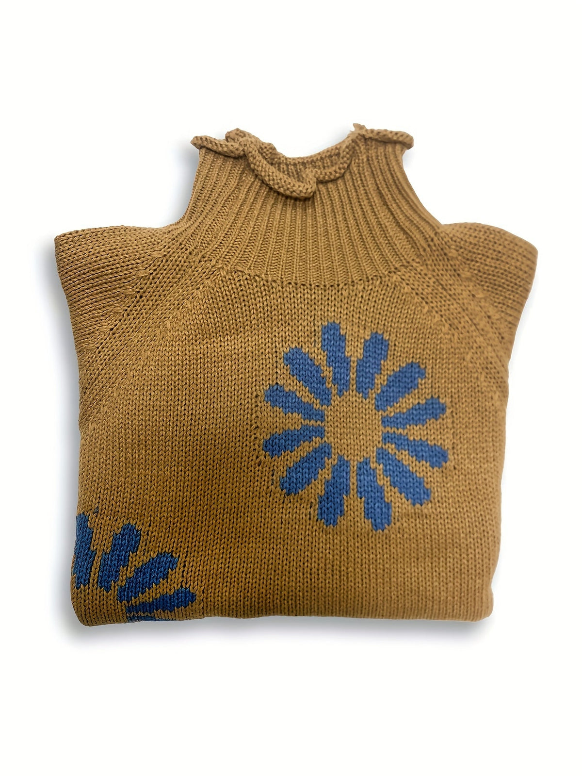Helvano | Damen Blütenstrick-Pullover mit Stehkragen