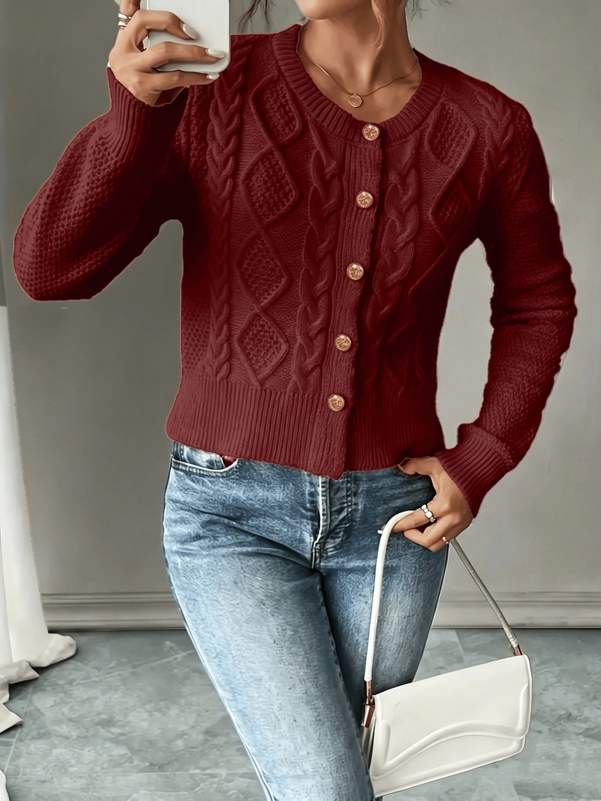 Helvano | Damen Zopfstrick-Cardigan mit Knopfleiste