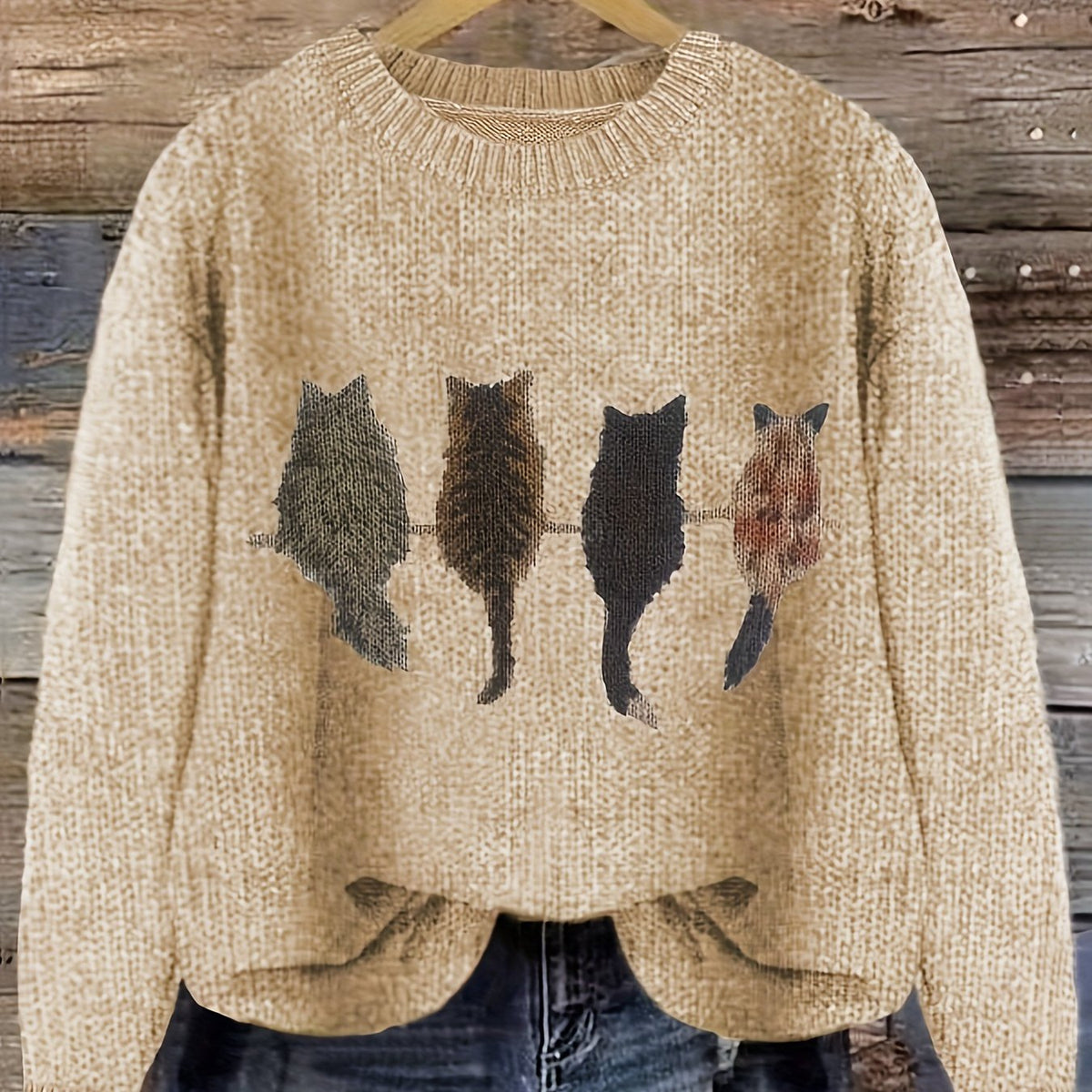 Helvano | Damen Strickpullover mit Katzenmotiv