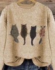 Helvano | Damen Strickpullover mit Katzenmotiv